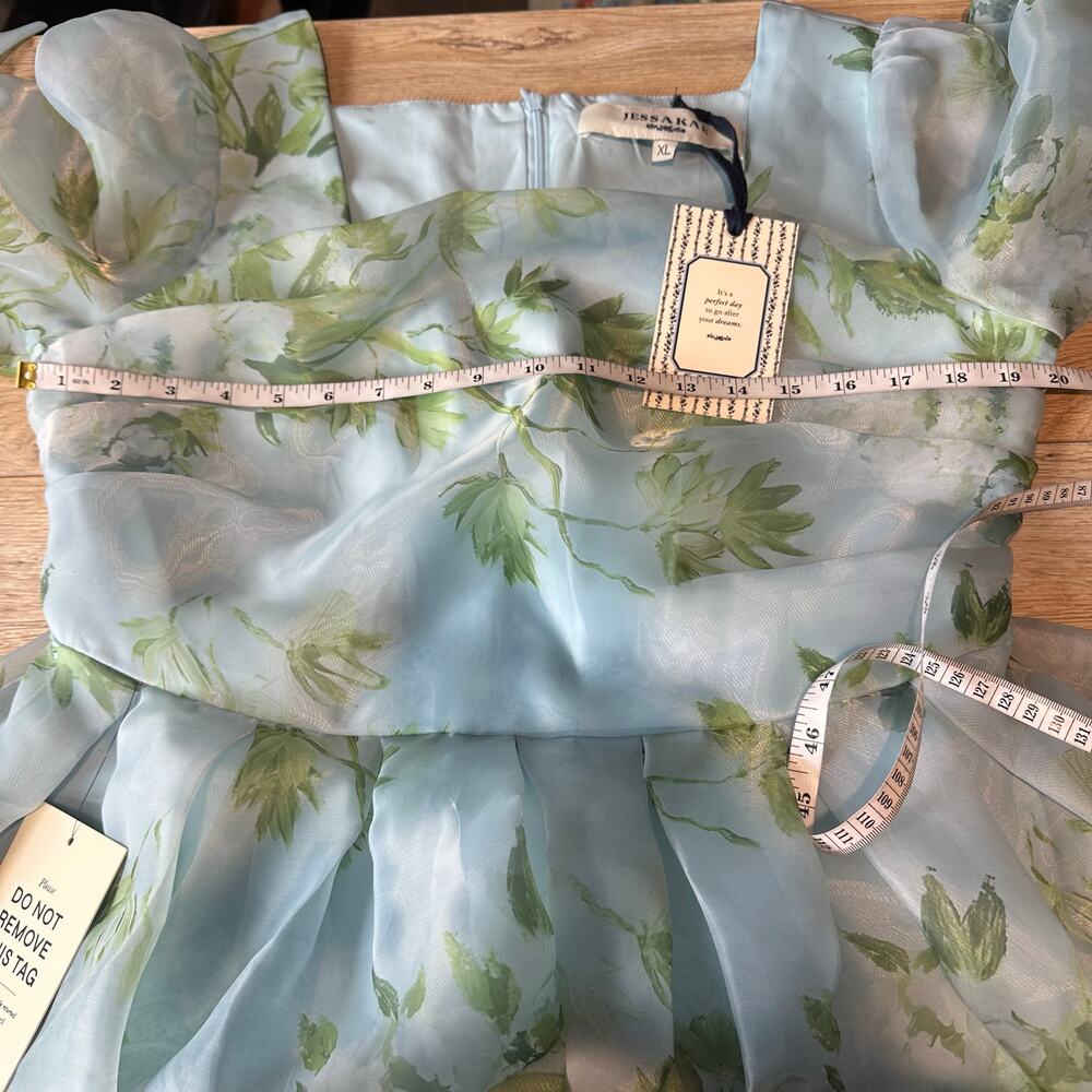 Jessakae Petal Dress XL Tiered Chiffon Floral Blue Green - Picture 12 of 14